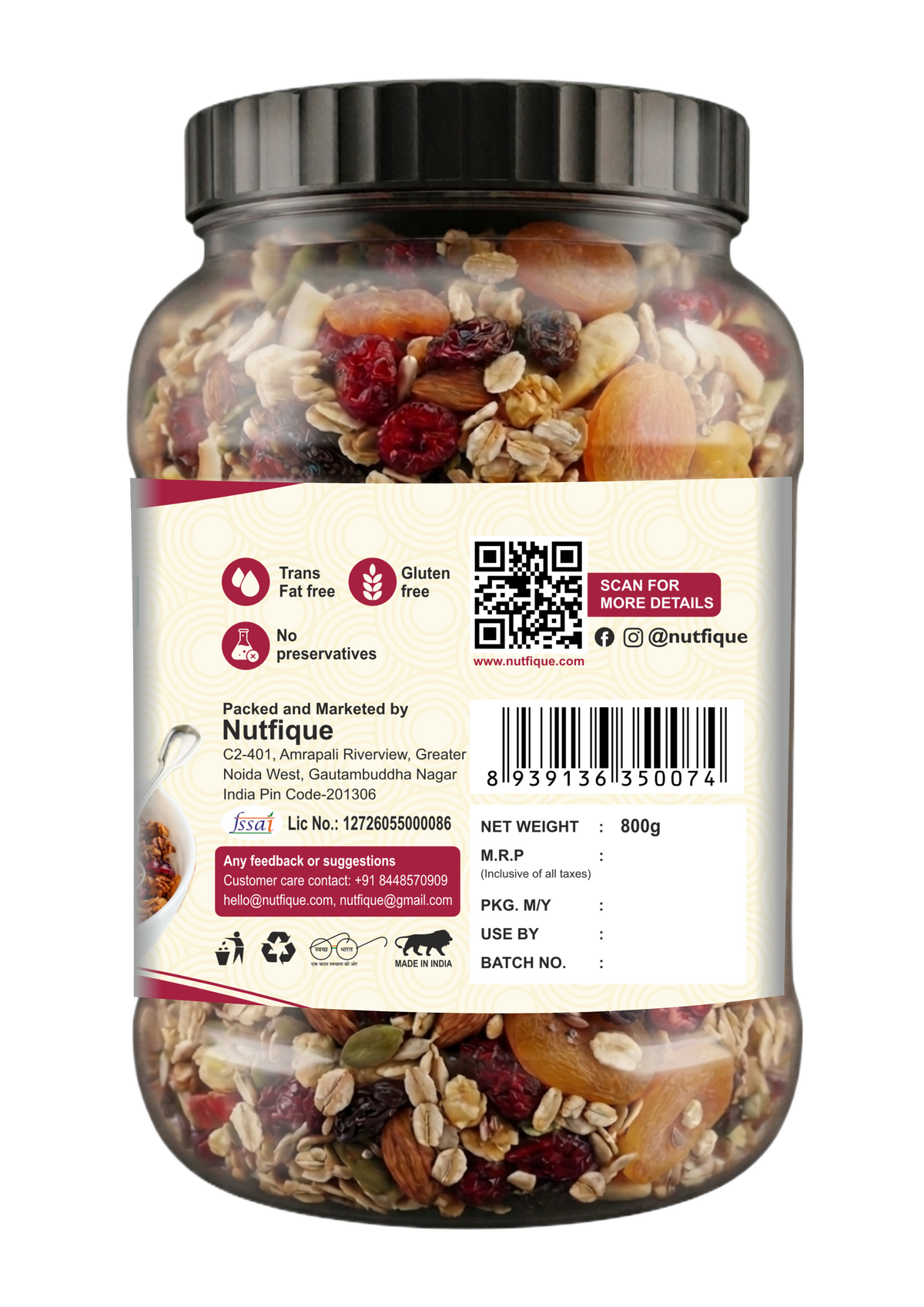 Nutfique Fruit & Nut Muesli -800G