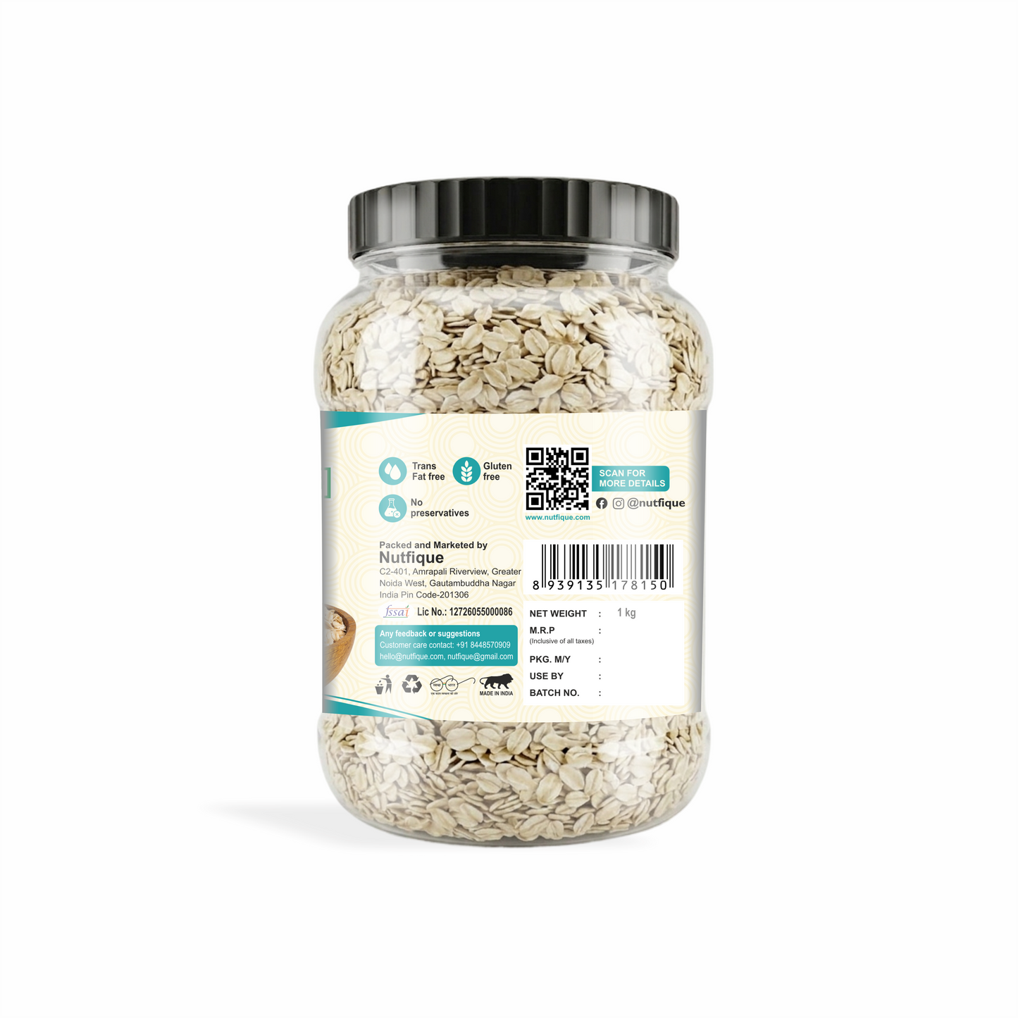 Nutfique Jumbo Rolled Oats- 1KG