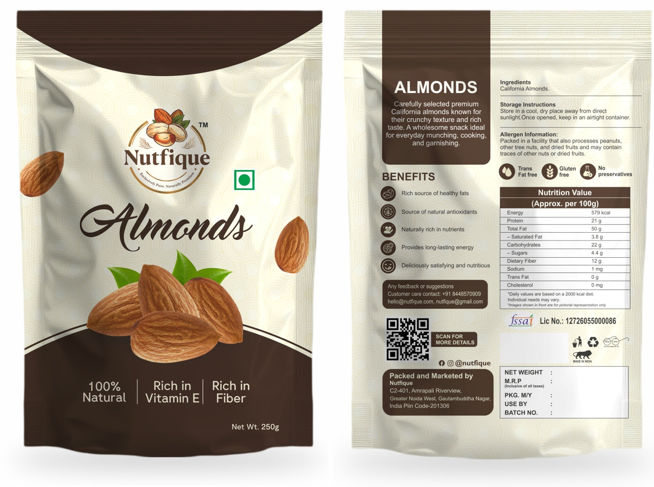 Nutfique California Almonds- 250G