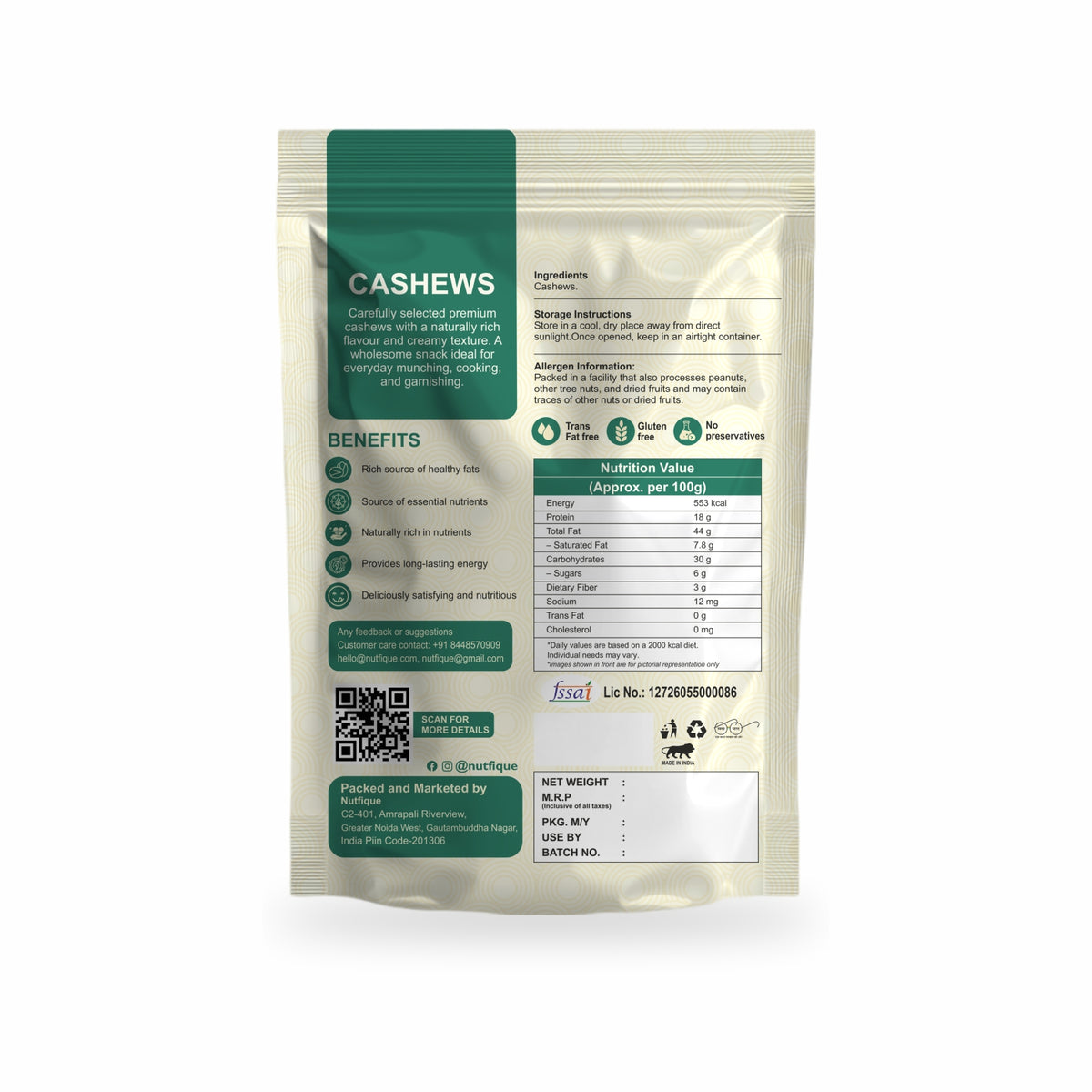 Nutfique Premium Cashews- 250G