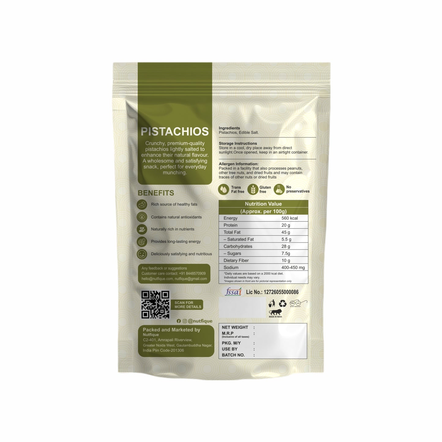 Nutfique California Roasted Pistachios- 250G