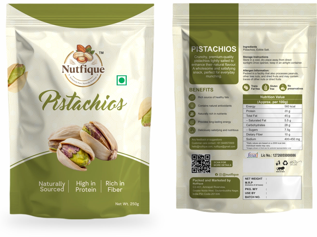 Nutfique California Roasted Pistachios- 250G